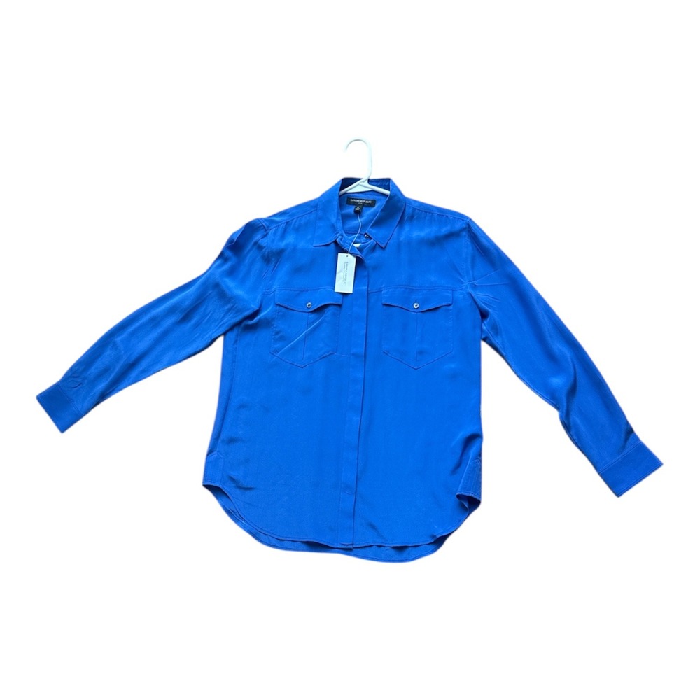 Banana Republic Silk Royal Blue Button Down Pocket Shirt Women's Size S